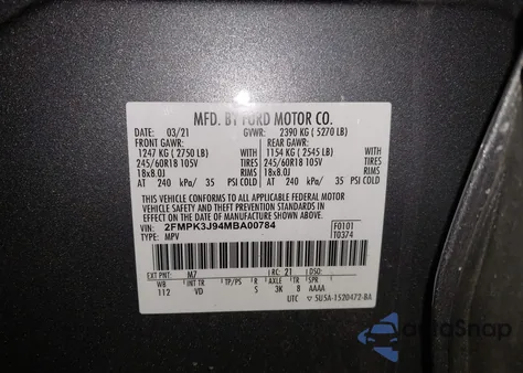 2021 Ford Edge Sel z USA, uszkodzony, nr VIN 2FMPK3J94MBA00784